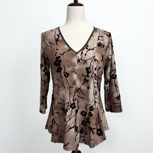 Roz And Ali Tops - VTG Roz & Ali Top Womens MP Brown Floral Velvet Fairy Grunge Phoebe Friends‎ 90s